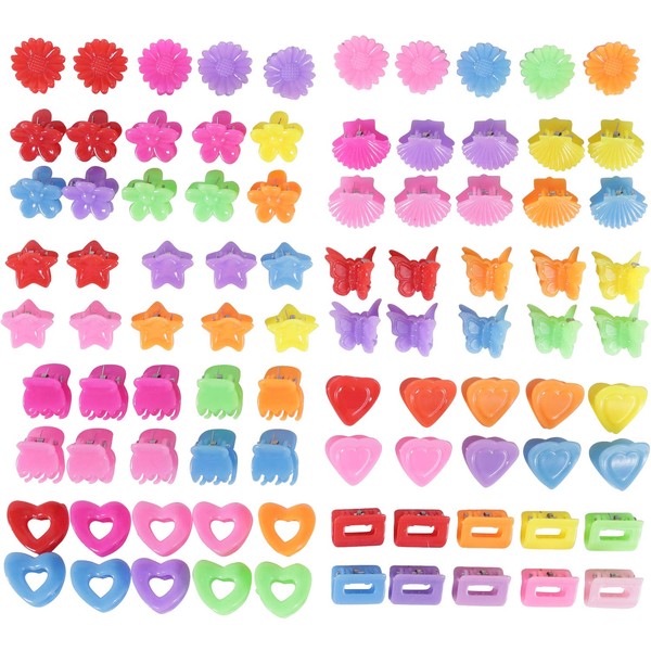 Paquete de 90 minipinzas pequeñas de plástico con forma de corazón y mariposa para el pelo, con forma de estrella, con forma de estrella, para sujetar el pelo