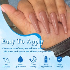 EternalClassic Coffee Acrylic Press on Nails Long Coffin Press on Nails 100pcs Fake Nails Kit Full Cover Nails Press ons Ballerina False Nails Sets Glossy Stick on Nails for Women