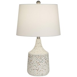 360 Lighting 23 1/2" High Small Modern Coastal Accent Table Lamp Ivory Terrazzo Marble Single Fabric White Shade Living Room Bedroom Bedside Nightstand House Office Home Reading Kitchen Entryway