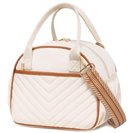 BTOOP Lunch Box for Women Men Insulated Lunch Bag Quilted Lunchbox Cute Adult Lunch Tote with Adjustable Shoulder Strap Reusable Lunch Bags Water Resistant for Travel Work Picnic (Beige-Brown)