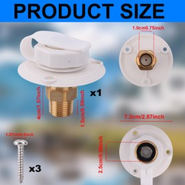 RV City Water Inlet with Brass Check Valve, 3/4" NH Female to 1/2" NPT Male RV Water Inlet Connection Replacement for Camper Trailer Motorhome (White)