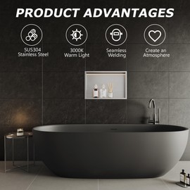 Qeke Stainless Steel Shower Niche 18" X 12", No Tile Needed Wall Niche with Non-Dimmable Led Light, Recessed Shower Niche Lighting for Bathroom Storage Over Mount Installation, Brushed Nickel