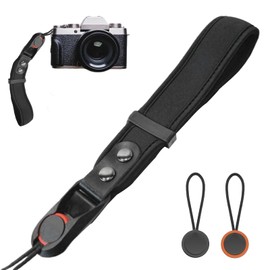 Camera Hand Strap with Quick Release Adjustable Camera Strap Made of Sponges, DSLR Hand Strap with 2 Pieces Quick Release Adapters (Black, Orange), black