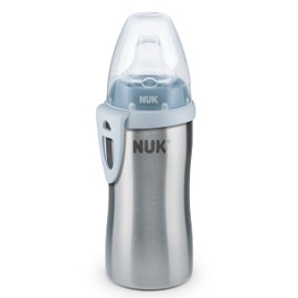NUK Active Cup Toddler's Drinking Bottle, 12+ Months, Stainless Steel, Leak-Proof, Anti-Colic, BPA-Free, 215 ml, Blue