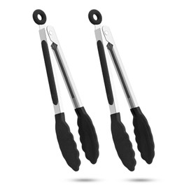 2-Pack of 9" (Small) & 12" (Large) Kitchen Tongs Set: Non-Stick Silicone-Stainless Steel Cooking Tongs, BPA Free, Heat Resistant (480°F) - Non-Slip Grip & Locking Metal Food Tongs (Green)