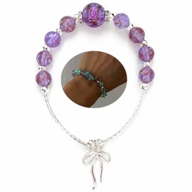 ARTSY Crafts Glow in the Dark Firefly Beads Bracelet with Bowknot Charm, Luminous Murano Glass Beads Healing Crystal Glowing Mermaid Moonstone Bracelet, Stretch Stackable Bangle Wristband