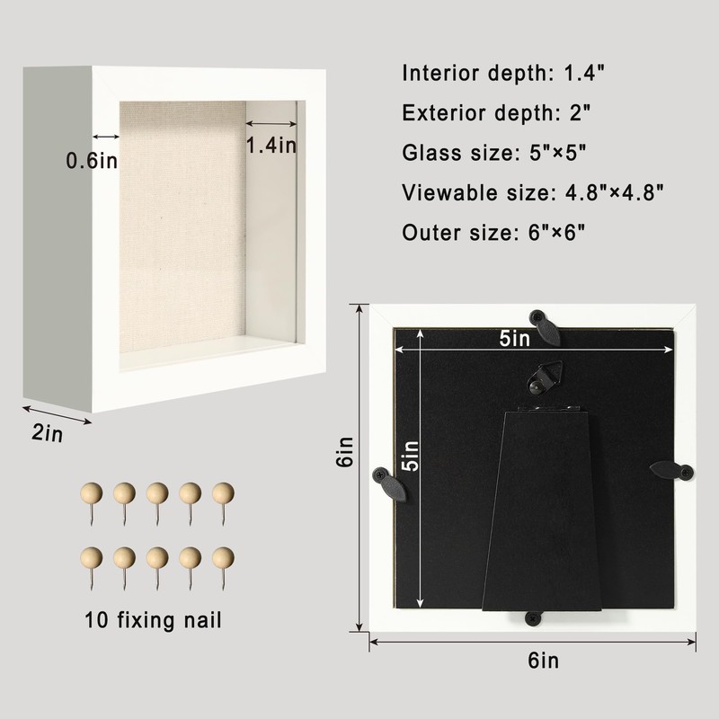 CCDCC 5x5 Small Shadow Box Picture Frame Display Case with