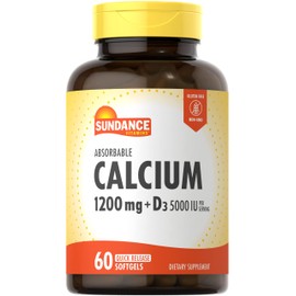 Sundance Calcium 1200 mg with Vitamin D3 5000 IU | 60 Absorbable Softgels | Non-GMO & Gluten Free Supplement