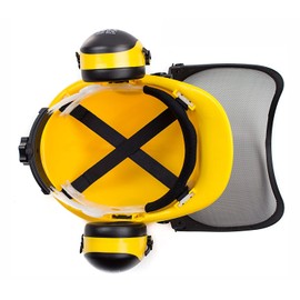 Troy Safety Industrial Forestry Chainsaw Helmet Combo Set - Hard Hat, Hearing Protection, Ear Muff, Mesh Face Shield Visor, Hold Bracket (Yellow, TS-SHC101)