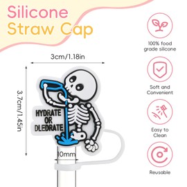 6 Pcs Silicone Skeleton Straw Covers | Gothic Reusable Straw Protectors for 30oz 40oz Tumblers (10mm Fit)