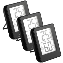 Digital Room Thermometer,3 Pack Indoor Hygrometer Thermometer Mini Digital Temperature Monitor and Humidity Meter Sensor for Baby Room Nursery Bedroom Greenhouse Office Black