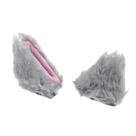 ACROPIX 1 Pair Universal Bicycle Motorcycle Self Adhesive Plush Cat Ears Shape for Helmet Decor Accessory Light Gray Pink