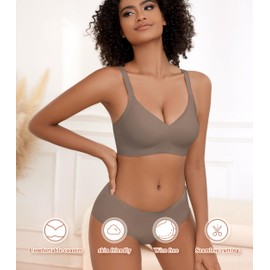 POSESHE Womens Comfortable Bras Wireless Full Coverage Bralettes Seamless Tshirts Push Up Bra with Extender Coffee