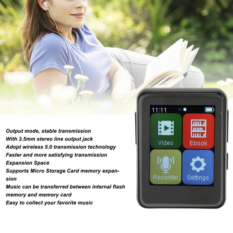 MP3 Player Bluetooth 5.0 Intelligent HD Noise Reduction FM Radio