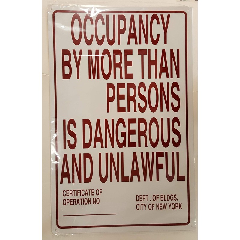 New York city Occupancy sign, FDNY Occupancy sign (white,Reflective, Aluminium