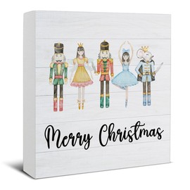 Rustic Christmas Decor Sign, Christmas Decorations Indoor, Merry Christmas Nutcracker Wood Sign Winter Holiday Home Table Desk Decor (5 x 5 Inches)