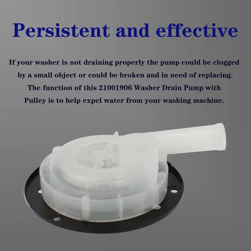 21001906 Washer Drain Pump with Pulley Replacement Part - Compatible