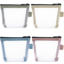 YALOJE 4pcs Mni Makeup Bags, Small Clear Mesh Cosmetic Bag, Portable Pocket Mesh Zipper Pouch for Women Cards, Jewelry, Purse - Blue, Pink, Green, Yellow