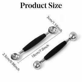 2 PCS Double Sided Melon Baller, Round Melon Balls Fruit Baller Scoop Melon Baller Scoop Stainless Steel Melon Baller MelonDouble Scoop Ice Cream Cone Double Dessert Scoop for Fruit Ice Cream