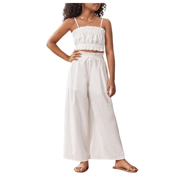 Floerns Girl's 2 Piece Set Ruffle Trim Cami Tops with