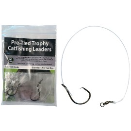 Heavyweight Catfish Hooks - Offset Octopus Circle Hooks - Pre-Tied Leaders, 5 Pack (10/0)