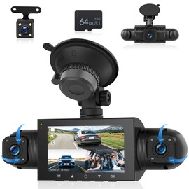 360° 4 Channel Dash Cam Car, 4 Camera FHD 1080P Front and Rear Left Right, 3 Inch 1080P Dash Camera Car Camera with IR Night Vision/Loop Video/24H Parking Monitor/G-Sensor/Parking Aid with 64GB Card