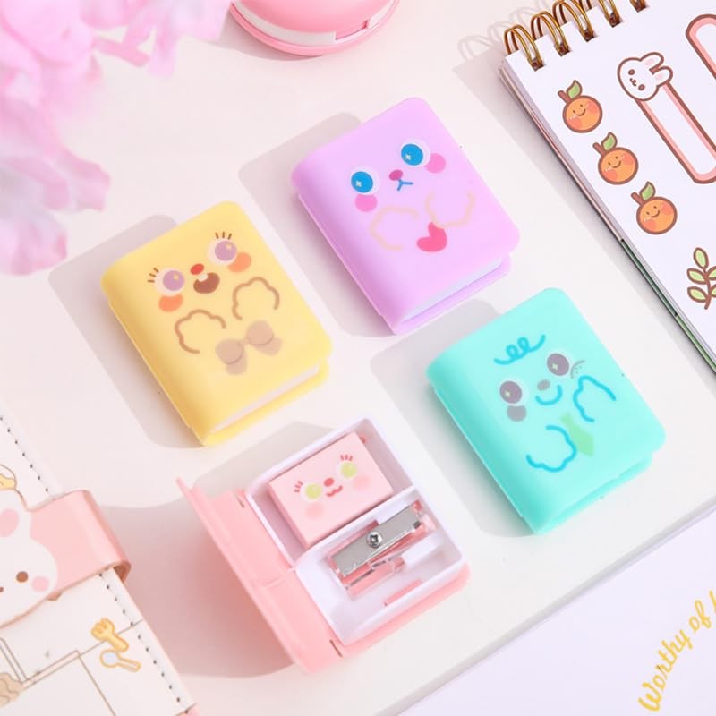 Comimark 4 pcs Dual Purpose Book Pencil Sharpener Eraser, Cute