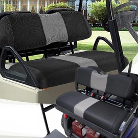 SAMXOMAP Golf Cart Front and Rear Seat Covers Fit Club Car DS 2000.5 up and Aftermarket Common Rear Seat, Washable Breathable Air Mesh Cloth Adjustable Seat Cover for Golf Cart, Black and Gray