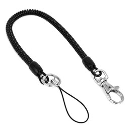 uxcell Plastic Keys Phone Elastic Spiral Spring Coil Strap Rope Lanyard Black
