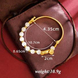 Balaijor Fashion 18K Gold Plated Lucky Wish Arm Band Cuff Bracelet Faux Jade Stone Bracelet(White)