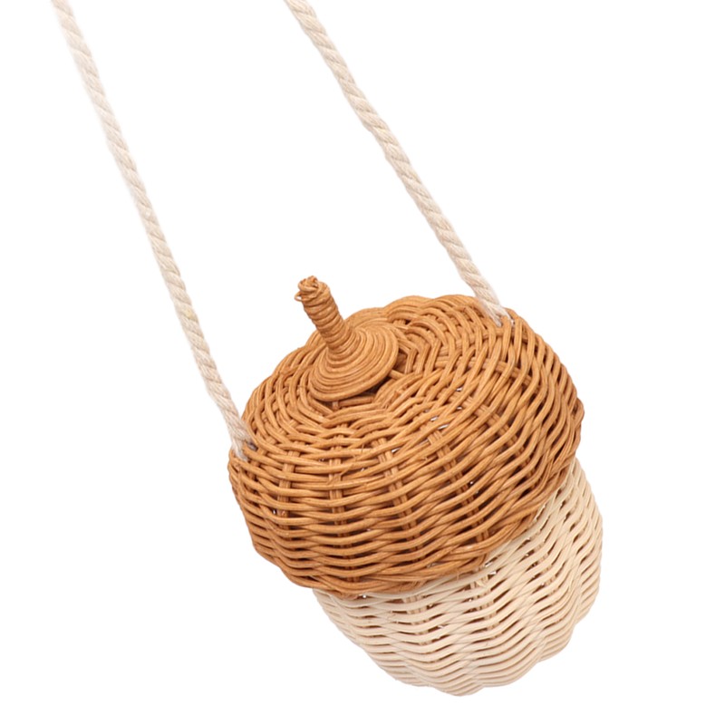 Kids Rattan Storage Basket Hand Woven Decorative Acorn Shaped Basket
