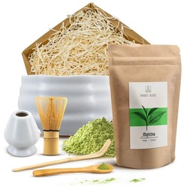 Matcha Tea Gift Set | Japanese Matcha Mary Rose Tea | Matcha Brewing Accessories: Chawan, kusenaoshi, Chasen, Chashaku | 100g