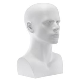 OUOLife Male Mannequin Head Stand Model for Wigs and VR Headset (lifesize, matte white)