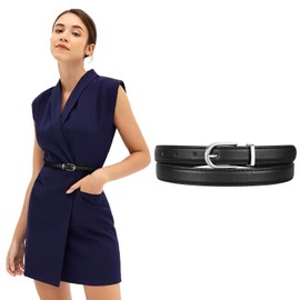 JASGOOD Womens Thin Leather Belt Skinny Faux Leather Belt for Jeans Dress with Light Silver Buckle,Black/Fit Waist Size 26-31 inch