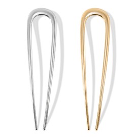 2Pcs French Hair Pins for All Hair Types, Metal French Twis Hair Pins for Women Girls, U-Shaped French Pin for Buns, 5.5 Inches Large French Pins Hairstyle Accessories (Silver, Gold)