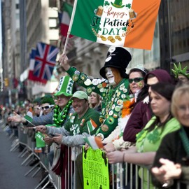 Happy St Patrick's Day Irish Flag, 3x5 Feet Vibrant Colors Ireland Flag Banner Print with Coins Shamrock, 2 Brass Eyelets