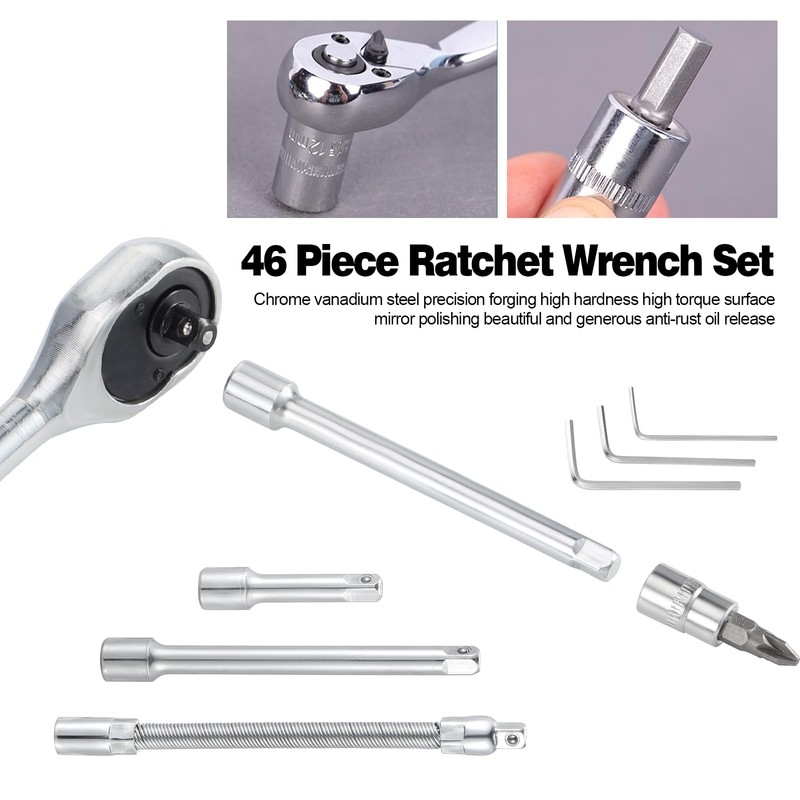 HSEAMALL 46PCS Socket Set,1/4" Drive Ratchet Socket Wrench Driver Bits