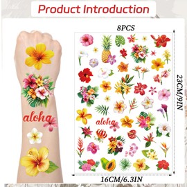 Yoyuspy Tropical Flower Temporary Tattoos - 200+ Hawaiian Party Decorations Favors Tropical Party Supplies Aloha Hibiscus Plumeria Hawaii Floral Tattoo Stickers Gifts for Kids Adults Prizes Rewards