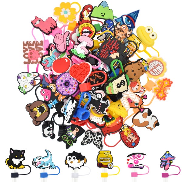 50PCS Random Different 10MM Straw Covers Cap Dust Proof Straw