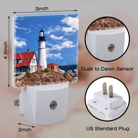 sndheke Beautiful White Lighthouse Night Light Plug into Wall, Ocean Seaside Lighthouse Dusk to Dawn Night Light Plug in,0.5w Energy Saving Sleep Friendly Nightlight for Kids Boys Girls Home Decor