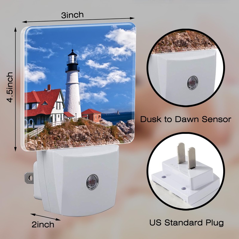 sndheke Beautiful White Lighthouse Night Light Plug into Wall, Ocean