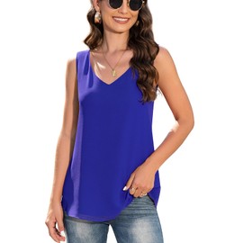 Jouica Ladies Sleeveless Top Two Layers Women Casual Summer Sleeveless Print Top,Royal Blue,Small