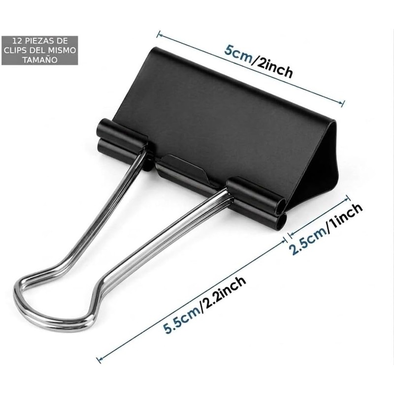 12pz Clips para Carpeta Grande 5 * 8cm Negros Clips