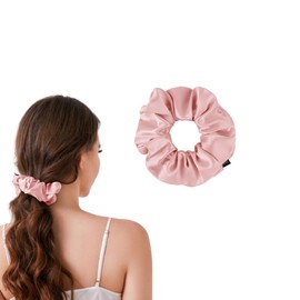 THXSILK Hair Rubber Scrunchy Hair Rubber 100% Silk Top Grade 6A OEKO Certified, Adults, Solid, Hair Friendly, Non-Tracing, Anti-Static, Elegant, Gift, 1 Piece (Pink, Outer Diameter 5.9 inches (15 cm)