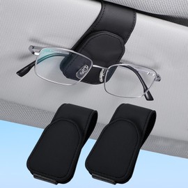 CANCYCC Pack of 2 Glasses Holders for Car Sun Visor, Magnetic Sunglasses Holder, Universal Leather Car Glasses Holder, Sunglasses Holder for Car, Car Visor Accessories, Ticket Card Clip (Black)