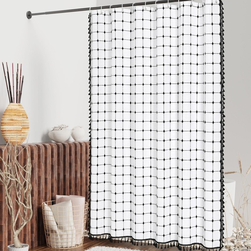 MitoVilla White Black Boho Shower Curtains for Modern Farmhouse Bathroom