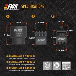 EWK Flywheel Locking Tool Set for GM 6.6L Duramax, 36mm 3/4-Inch 12-Point Socket & Dual Locking Plates for Water Pump and Crankshaft Bolt Service