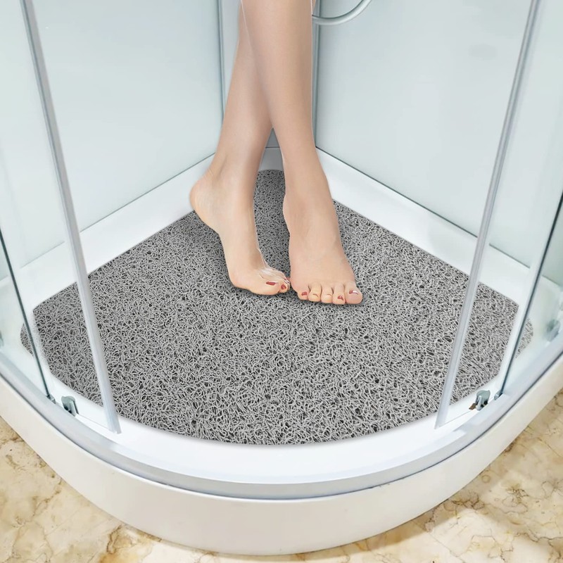 Lurowo Corner Shower Mat - Non Slip, Quadrant Loofah Mat