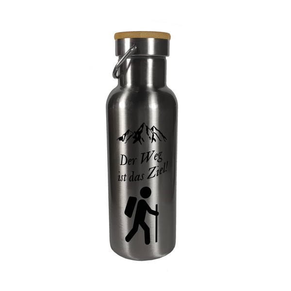 Der Weg ist das Ziel Hiking Thermos Flask with Bamboo
