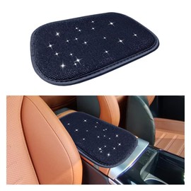 11.9''×8.4'' Bling Car Center Console Cover, Crystal Diamond Elbow Pillow Car Armrest Seat Box Cover, Soft Arm Rest Protective Cushion Pad for Women Girls, Auto Interior Decor for Car SUV (Black)